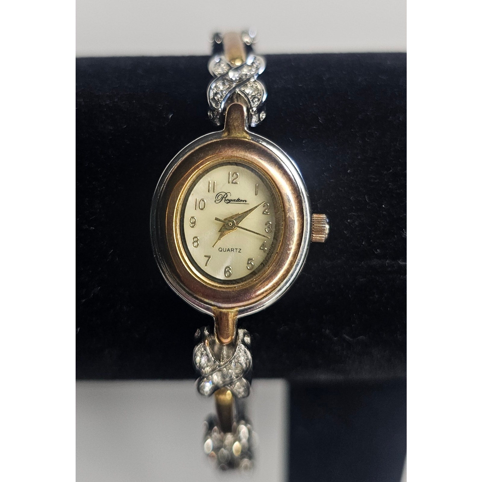 Vintage Royalton Rhinestone Gold Silver Women's Watch New Gift As Is Rare Nos